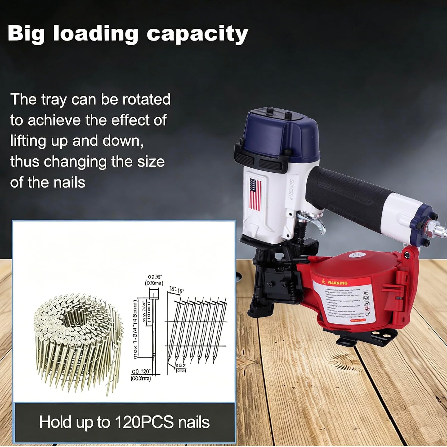 American Style CN45N Roofing Nailer, 15 Degree Roofing Nail Gun, 3/4-Inch to 1-3/4-Inch Coil Nails, 120-pcs Load Capacity Coil Nailer