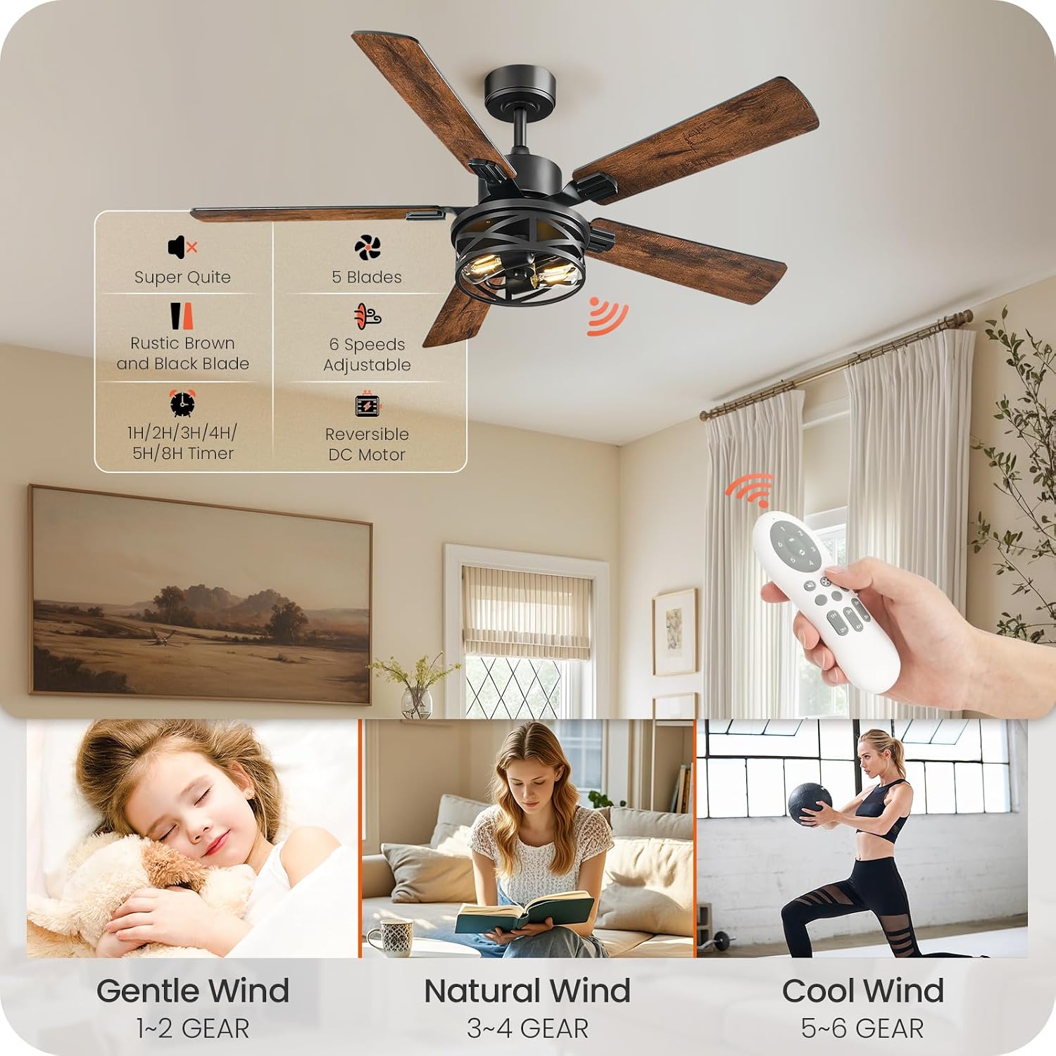 Outdoor Ceiling Fan with Light for Patios and Farmhouse Ceiling Fans with Lights Bundle XF01CF05-ZB01CF05