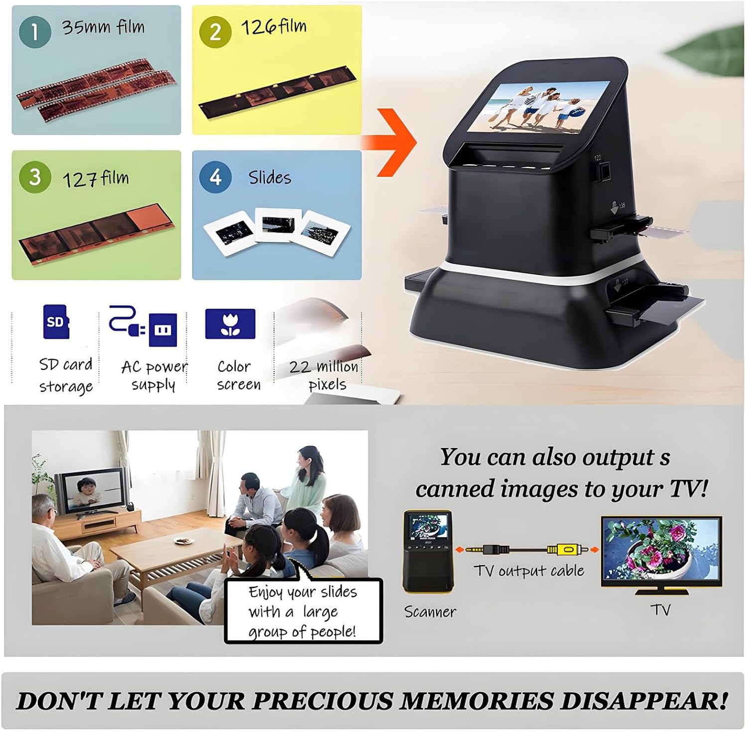 Film and Slide Scanner with Large 4.3' LCD LCD Screen, 120 Film Scanner 22 Mega Pixels Slide Negative Photo Scanner Digital Film Converter