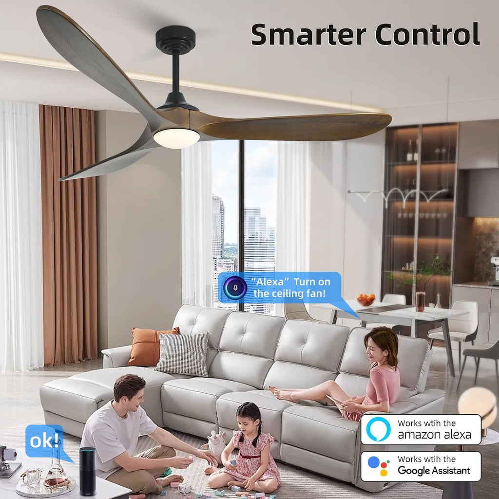 Ceiling Fan with Lights, 72'' Solid Wood Indoor/Outdoor Ceiling Fan with Quiet Reversible DC Motor, Compatible with Alexa/Google/App, 3CCT Dimmable, 6 Speeds Bronze Outdoor Fan for Patio Porch