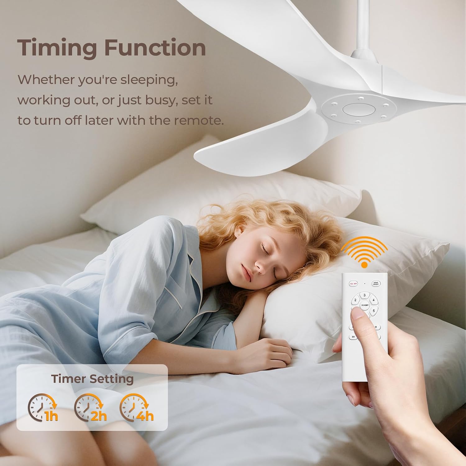 Obabala 60 Inch Ceiling Fan Without Lights, White | Outdoor Ceiling Fan with Remote, 6-Speed Adjustable Reversible DC Motor for Patio & Living Room