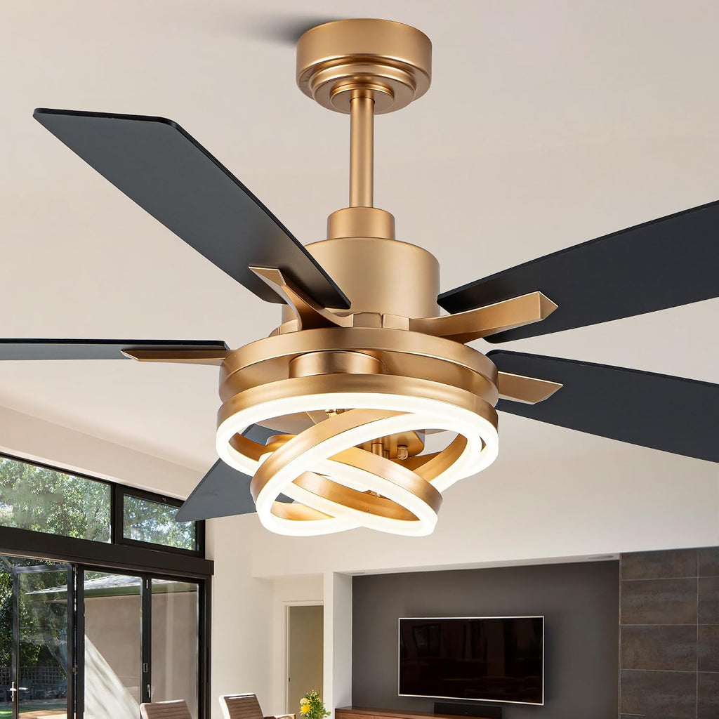 52 Inch Chandelier Ceiling Fans with Lights and Remote Control,6 Wind Speeds,3 Lighting Colors Optional,DC Motor,DIY Rings LED,Ceiling Fan for Living Room/Dining Room/Bedroom/Kitchen