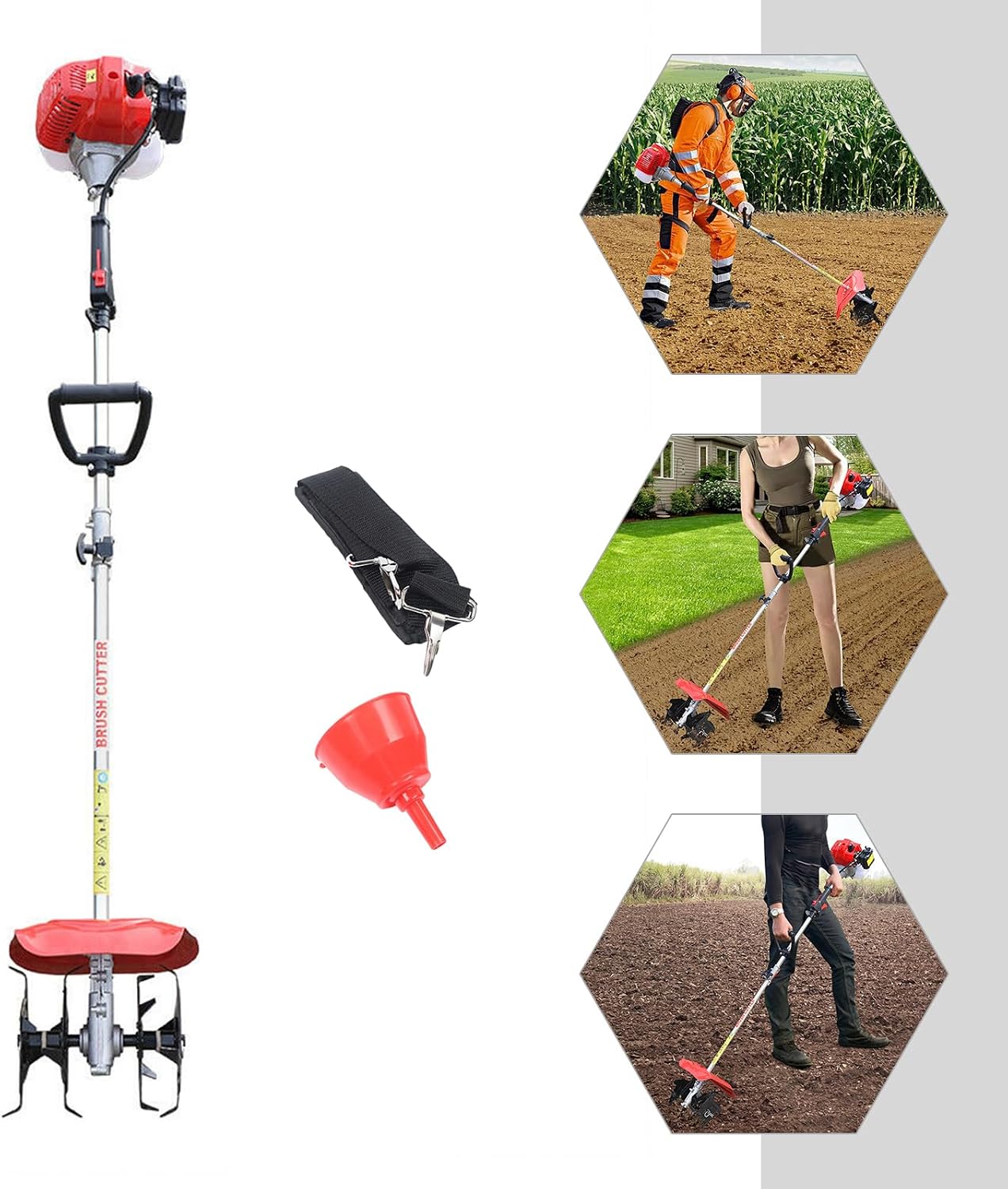 Garden Tiller Cordless,42.7CC 2-Stroke Single-Cylinder Gasoline Engine Rototiller Gas Powered,1.25KW Mini Tiller Cultivator,Cultivated Land Reclamation Tillage Ripper Garden Cultivators for Gardening