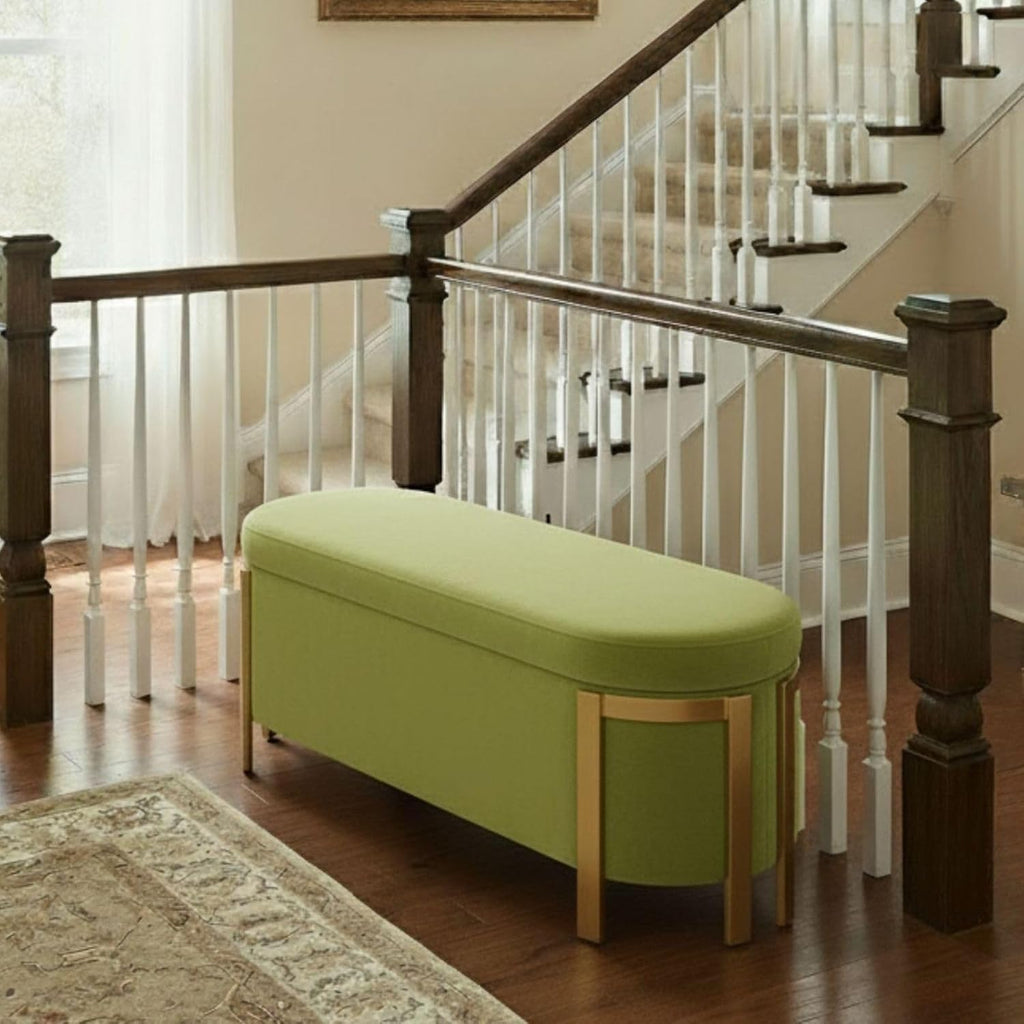 Hyfirm 48' Velvet Storage Ottoman Bench, Olive Green Upholstered End of Bed Bench with Gold Legs, Long Bedroom Bench with Hidden Storage for Living Room, Entryway, Hallway