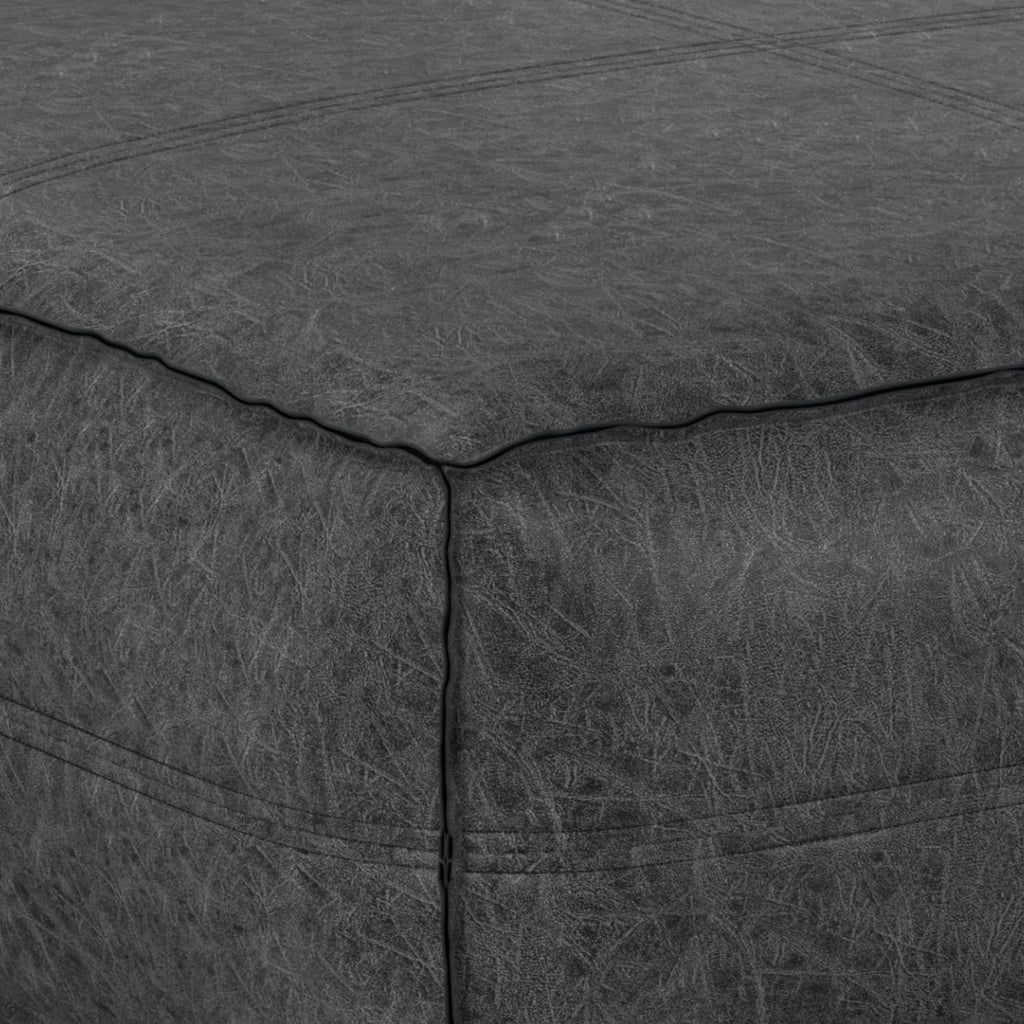 SIMPLIHOME Brody Extra Large Coffee Table Pouf - 36 inch Wide Upholstered Vegan Leather Square Ottoman in Distressed Black, Boho Footstool, Coffee Table or Extra Seating for Living Room, Assembled