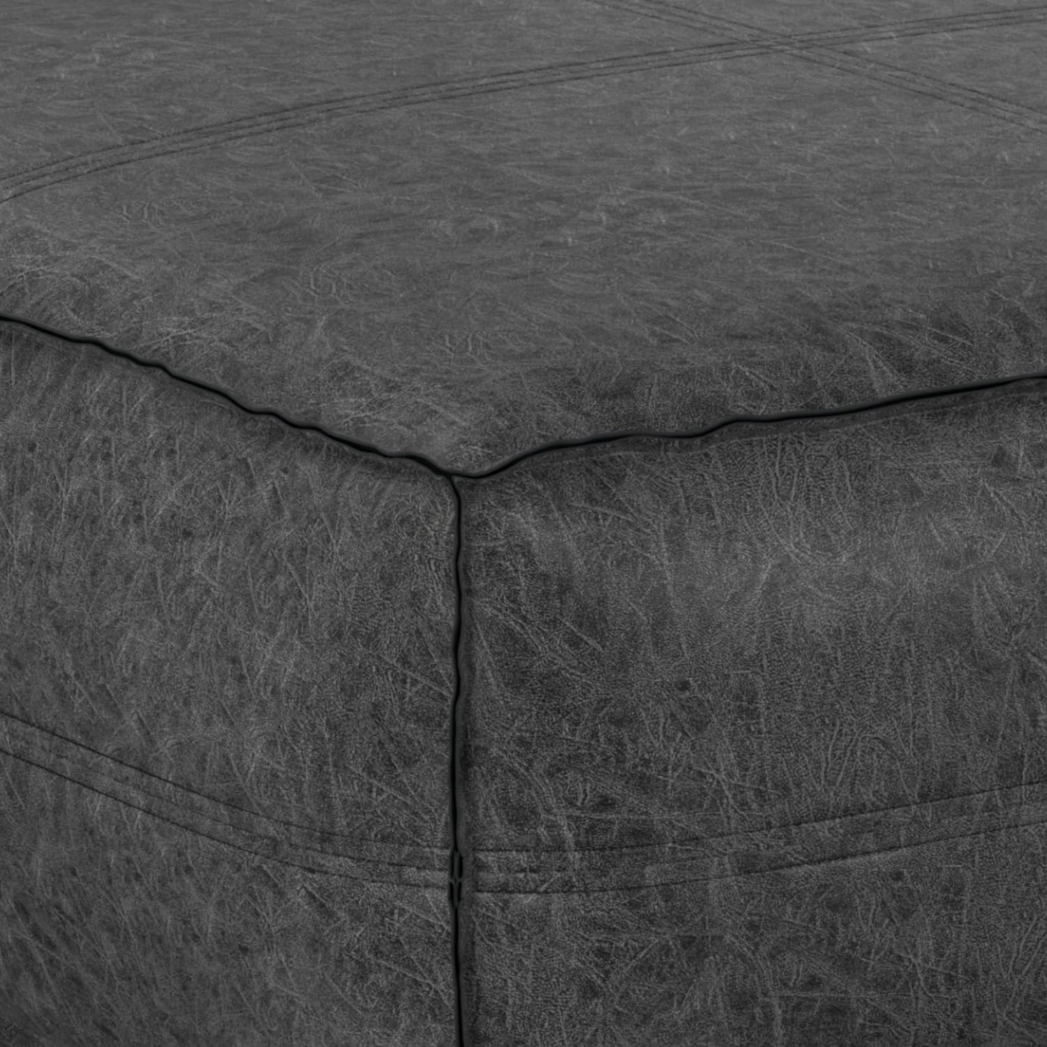 SIMPLIHOME Brody Extra Large Coffee Table Pouf - 36 inch Wide Upholstered Vegan Leather Square Ottoman in Distressed Black, Boho Footstool, Coffee Table or Extra Seating for Living Room, Assembled