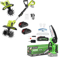 Saker Combo: 6 - Inch Upgraded Mini Cordless Chainsaw + 22V Cordless Electric Garden Tiller Cultivator - Your Ultimate Gardening Set