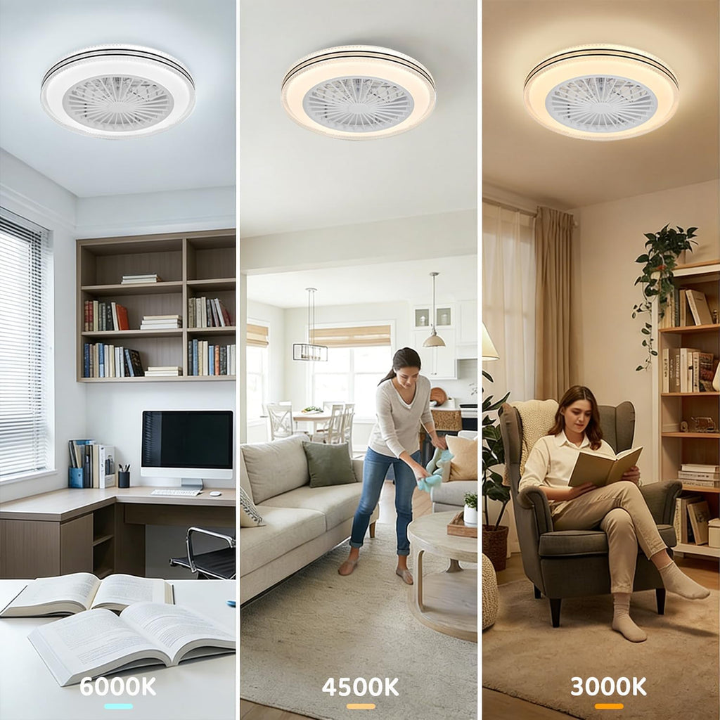 Ceiling Fans with Lights Fandelier Caged Low Profile Smart Ceiling Fan Light 2700K-6500K, Flush Mount Fan Light with Remote/APP Control for Bedroom Dining Area Garage (White+RGB)