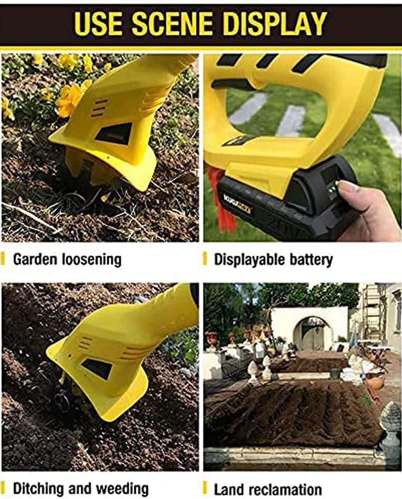 20V Cordless Electric Scarifier Handheld Rotavator Portable Electric Tiller with Rechargeable Battery, 16cm Working Depth, for Gardens