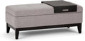 SIMPLIHOME Oregon Storage Ottoman Bench with Tray - 42 inch Wide Upholstered Linen Look Fabric Rectangle Storage Ottoman Bench in Cloud Grey, Transitional Tufted Ottoman for Living Room with Lift Top