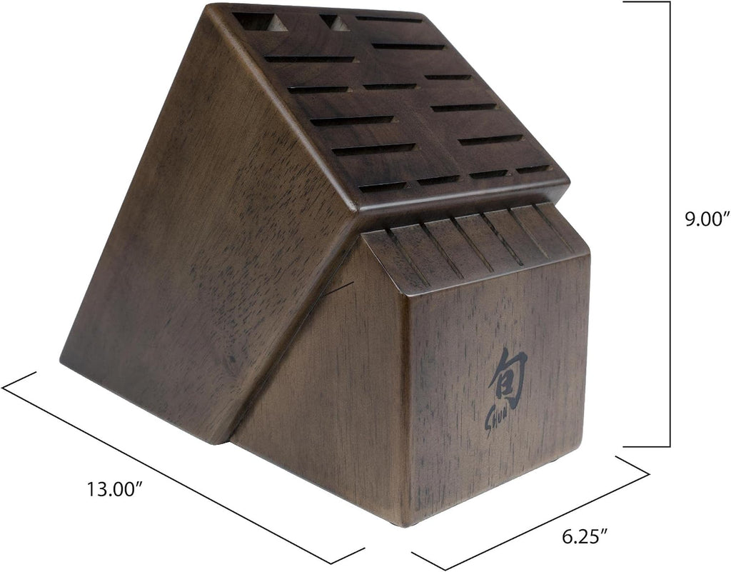 Shun Walnut Finish Knife Block, 22 Slot Large Wooden Knife Holder, Genuine Dark Stained Wood, Kitchen Storage for Professional and Home Chefs