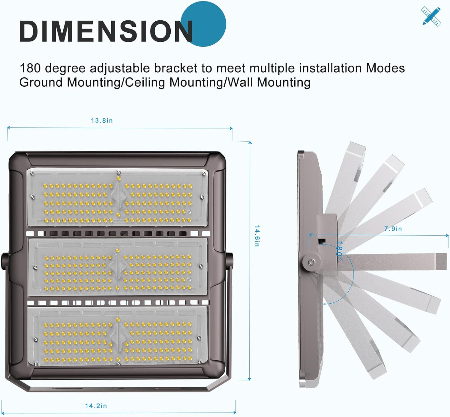 Upgrade 400W Outdoor Flood Lights AC100-277V LED Stadium Lights 60000Lm (1600W Eqv.) Flood Lights with 3 Modules, IP65 Waterproof Area Lighting with Adjustable U Bracket-4Pack