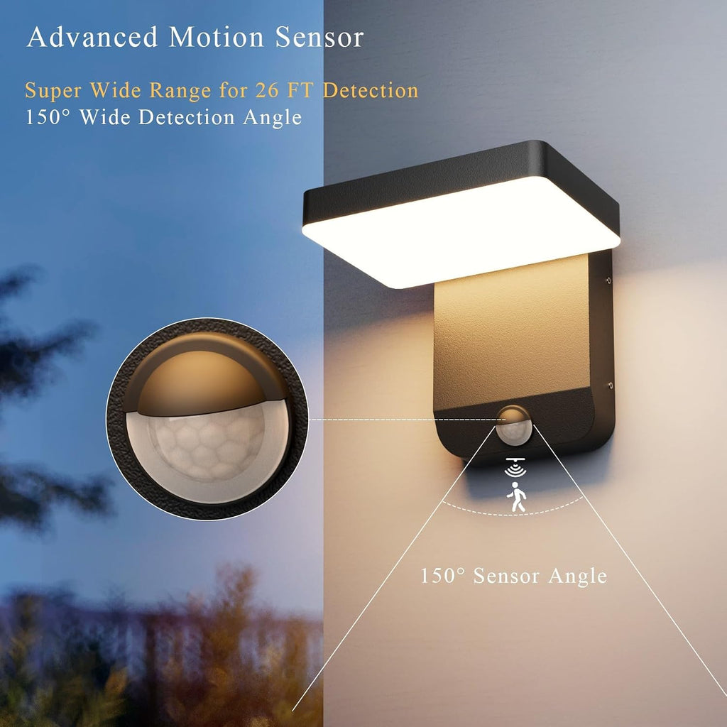 2 Pack Motion Sensor Outdoor Wall Light,Modern LED Black Motion Outdoor Light IP65 Waterproof Exterior Wall Sconces for Garage Porch 3000K