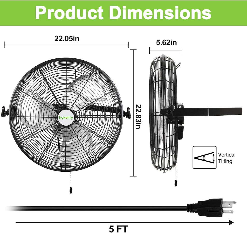hykolity 20 in. Industrial Wall Mount Fan, 4600 CFM 3-Speeds High Velocity Fan with Sealed Motor, Heavy Duty Metal Barn Fans for Garage, Workshop and Warehouse, 2 Pack, UL Listed