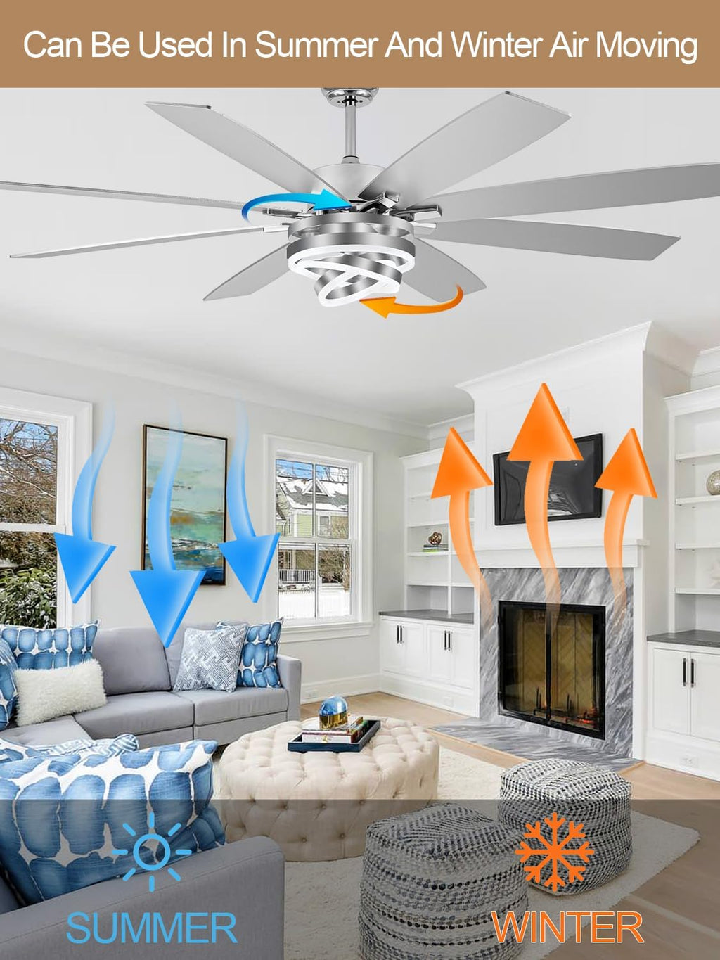 72 Inch Fandelier Ceiling Fan with Lights and Remote Large Modern Ceiling Fan Silver Chandelier Dimmable LED Light, Reversible Quiet DC Motor 3CCT 6 Speed for Living Room Indoor Outdoor