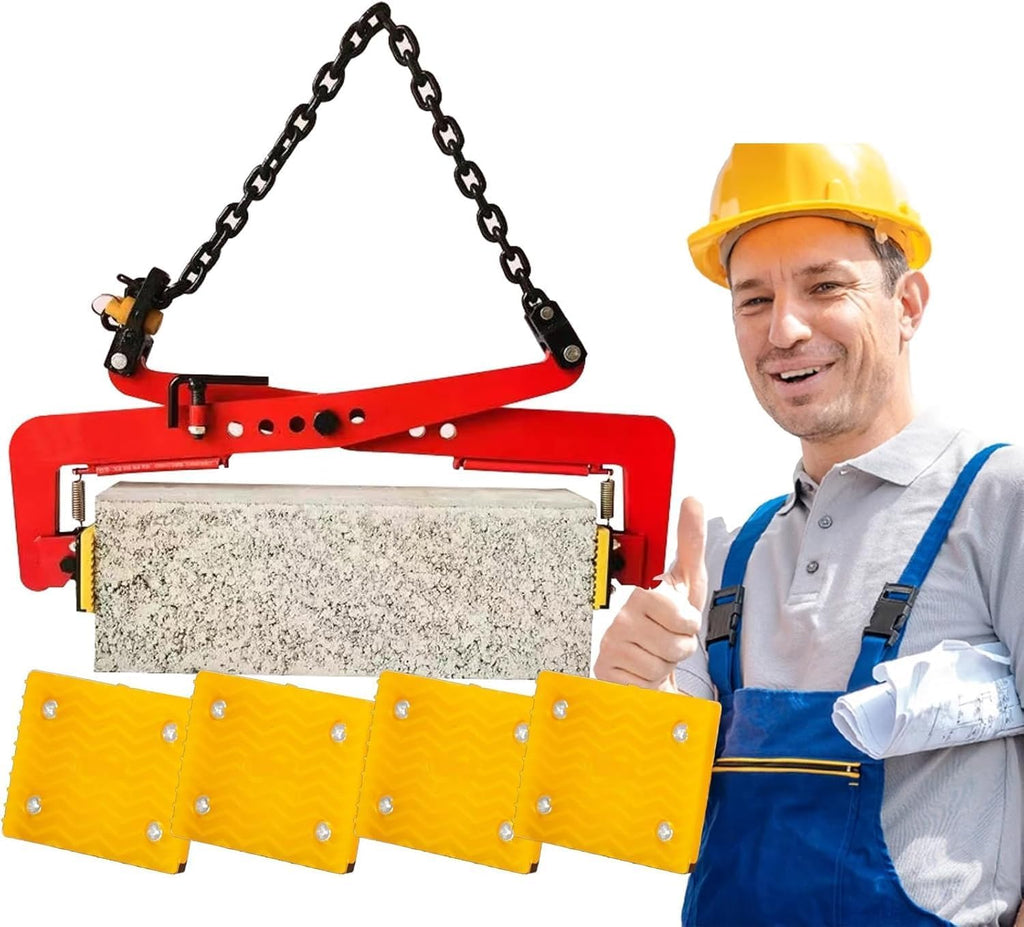 Heavy Duty Stone Lifting Clamps with Rubber Mats - 2 Pairs, Scissor Style Slab Lifters for Granite, Timber, Steel, Glass Handling in Road Construction - 1' Opening Size