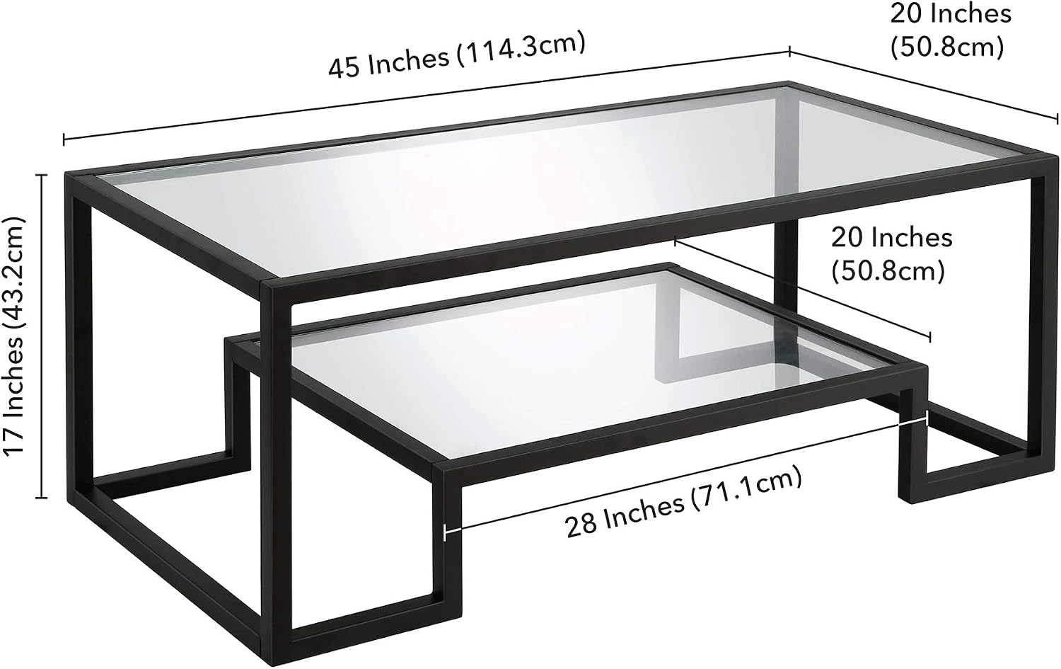 Henn&Hart 45' Wide Rectangular Coffee Table in Blackened Bronze, Modern coffee tables for living room, studio apartment essentials