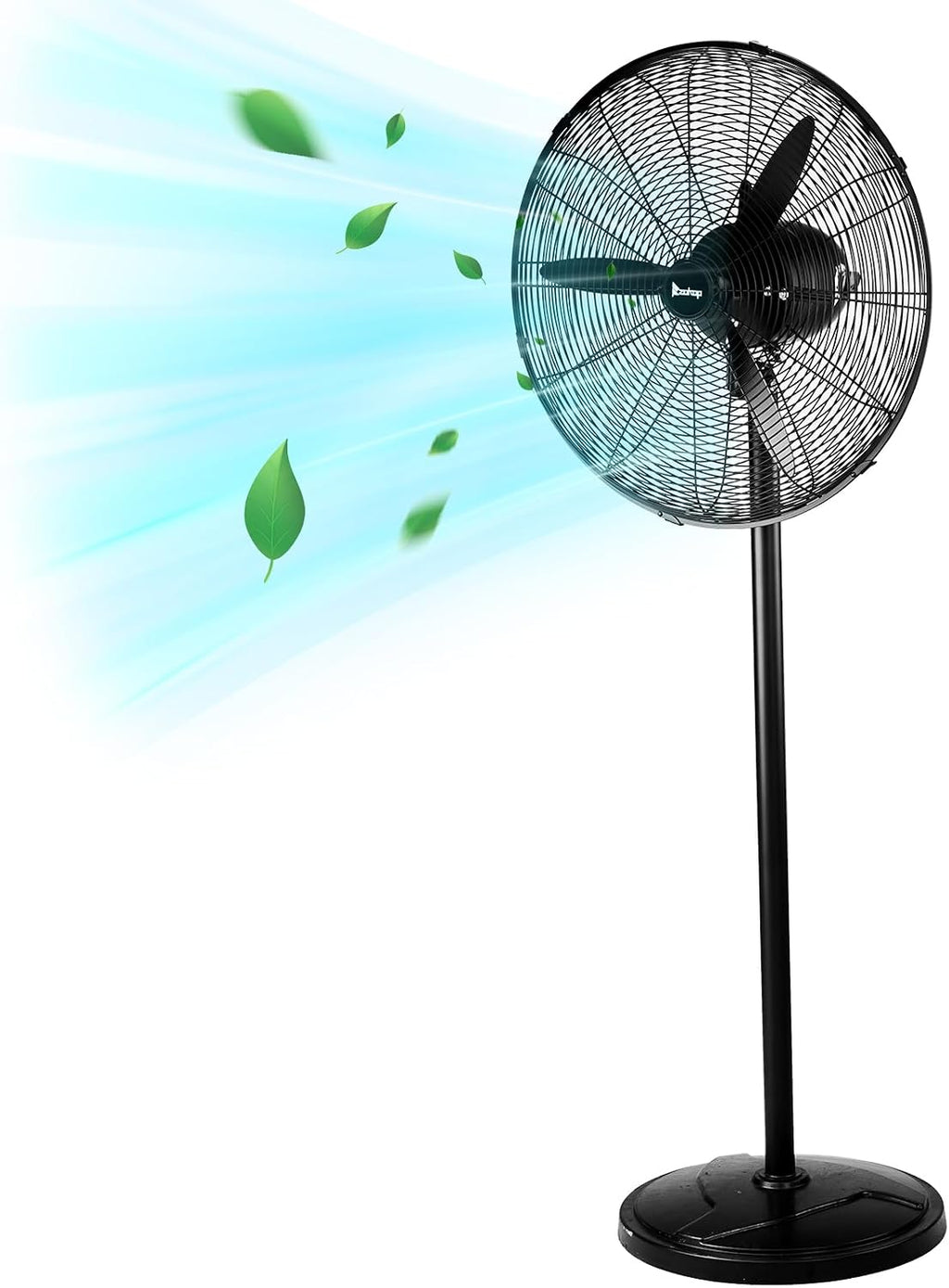 20 Inch Pedestal Fan with 5000 CFM Industrial Floor Fan for Garage, Warehouse, Workshop Oscillating Stand Up Fan 4 Speeds Adjustable Height Metal Construction for Commercial Residential Cooling Black