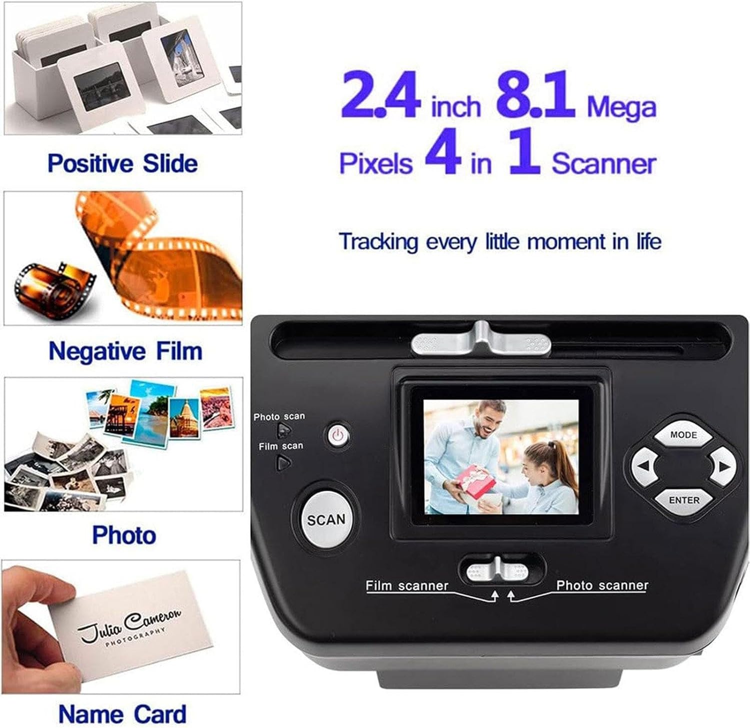 16mp Digital Scanner (3 * 5/4 * 6/5 * 7 Paper Photos), 135 (35mm) Negative Film Scanner + Business Card Sorting Ocr Software for Saving Film