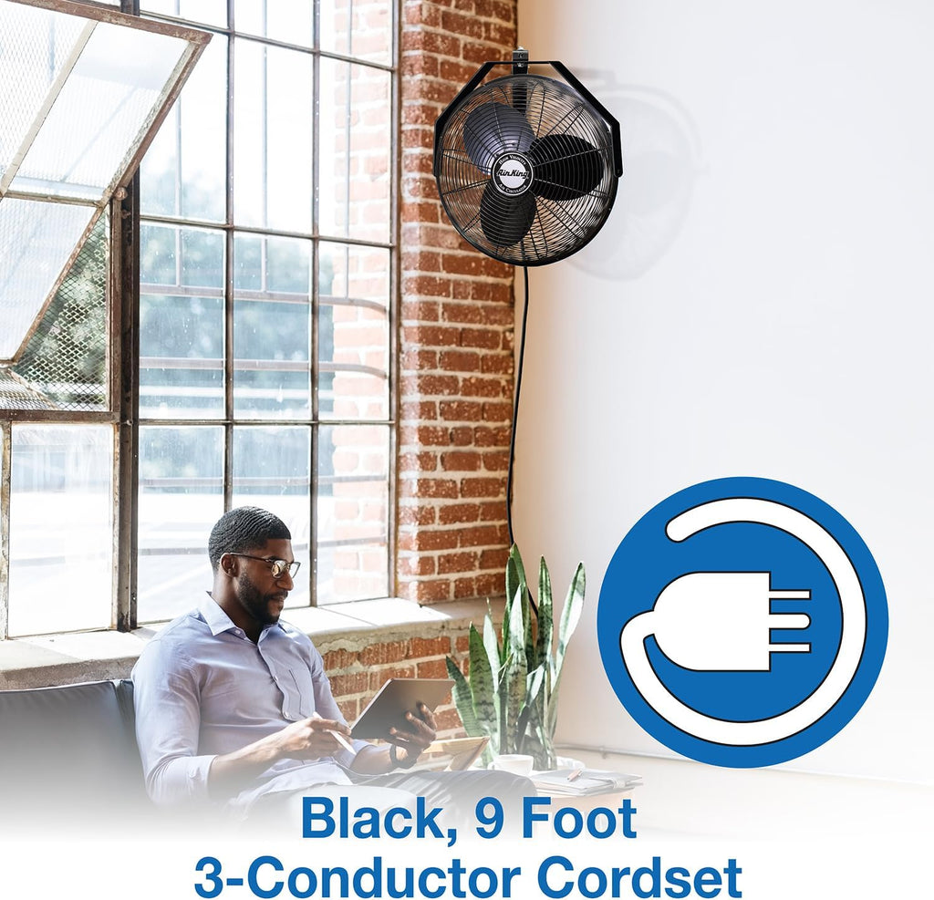 Air King 9518 18-Inch Industrial Grade Wall Mount Fan, 1/6-Horsepower,Black