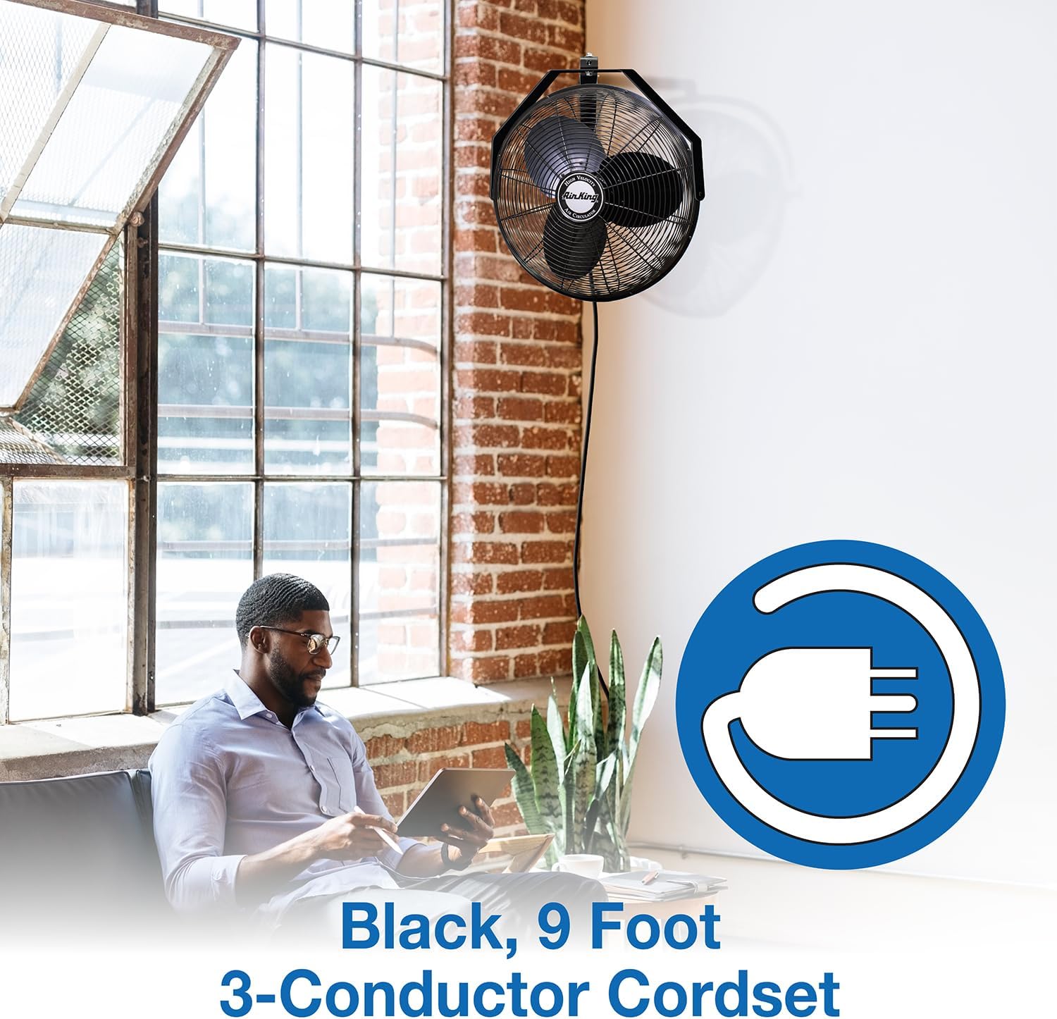 Air King 9518 18-Inch Industrial Grade Wall Mount Fan, 1/6-Horsepower,Black