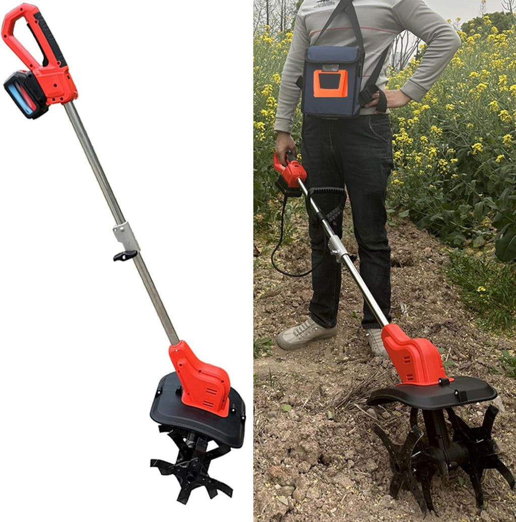 Cordless Garden Tiller Cultivator, Electric Soil Cultivator, 24cm Depth, 30cm Width - Ergonomic Design, Digital Battery Display, Ideal for Gardening Soil Preparation