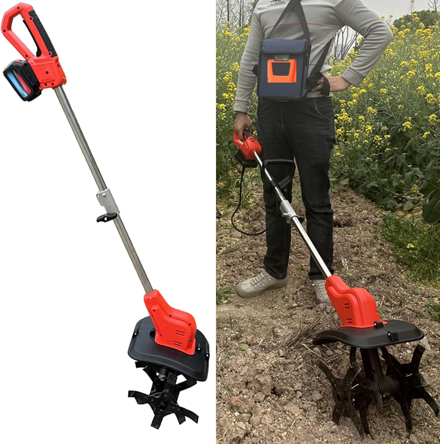 Marhynchus Cordless Tiller Cultivator, High Power Digital Display 4 Speed Settings Ergonomic Design, with 24cm Tilling Depth 30cm Width, for BL1815