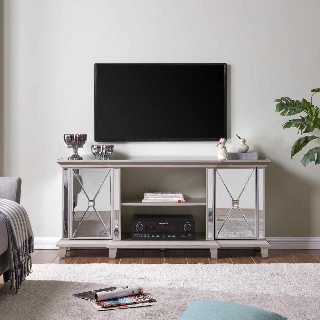 SEI Furniture - Toppington Mirrored Media Console - Transitional Design, Silver & Mirror Finish - Ideal for Living Room, Family Room (MS1010356)