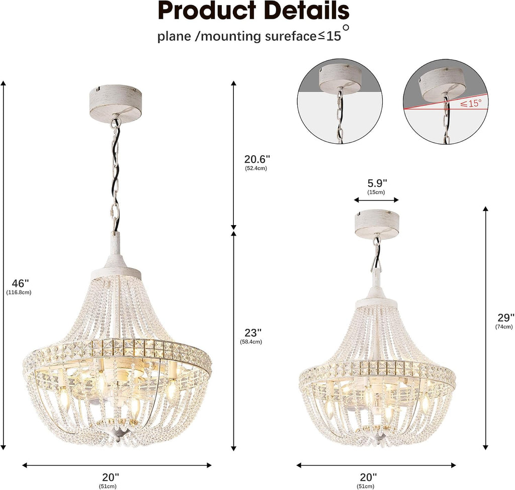 20' Modern Crystal Chandelier Ceiling Fan with Lights, Remote & App Control, 6 Speed, 8-Lights French Empire Fandelier, for Bedroom, Dining Room (Retro White)