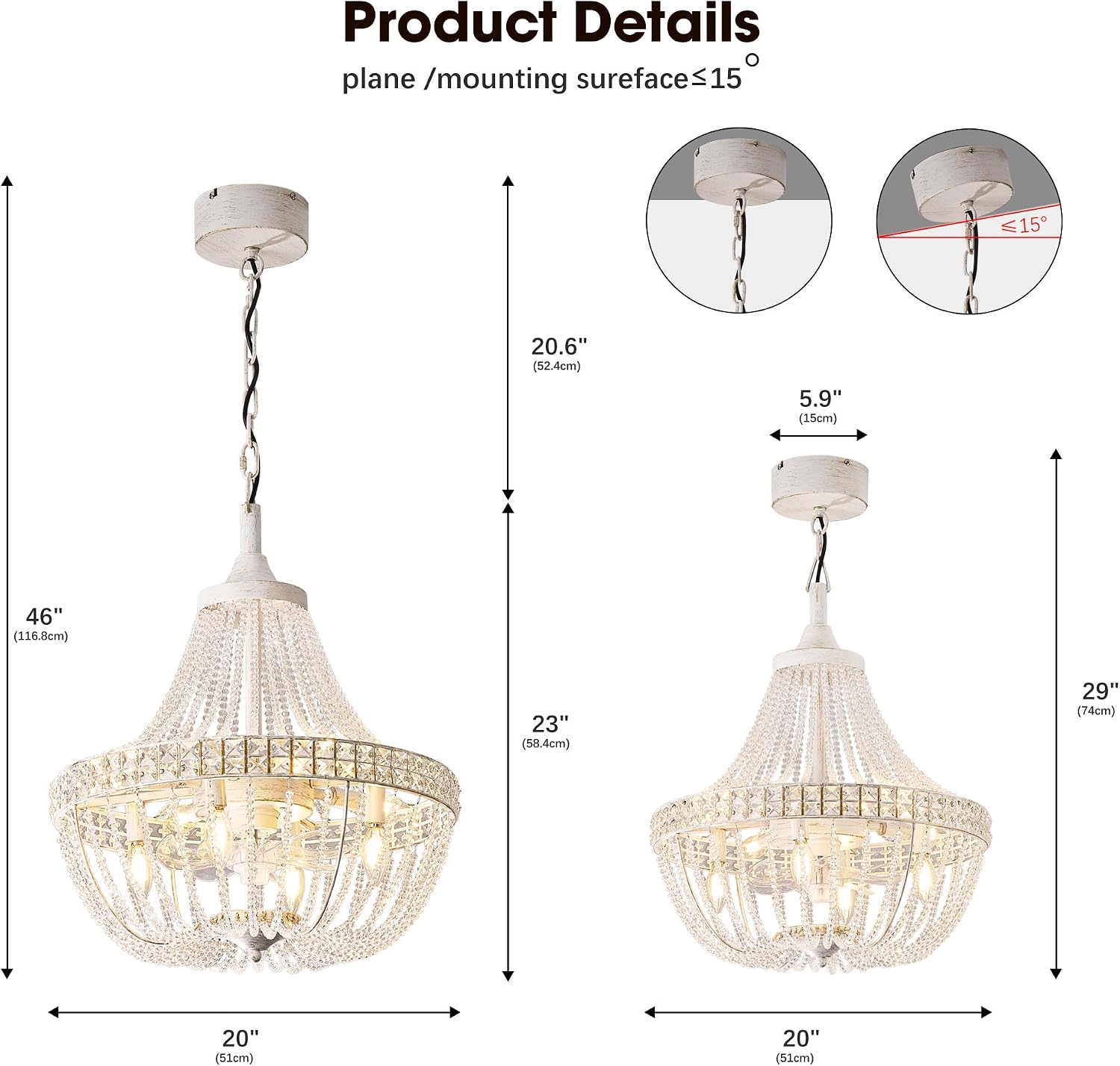 20' Modern Crystal Chandelier Ceiling Fan with Lights, Remote & App Control, 6 Speed, 8-Lights French Empire Fandelier, for Bedroom, Dining Room (Retro White)