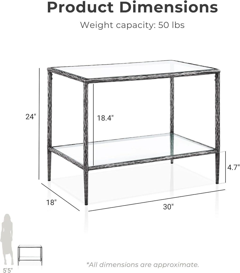 24/7 Shop at Home Lalia Hammered Metal 2-Piece Bedroom Collection, Upholstered Bed Frame with Beige Fabric Headboard, Forged Steel and 1-Shelf Nightstand, Foundation Required, Queen, Matte Grey
