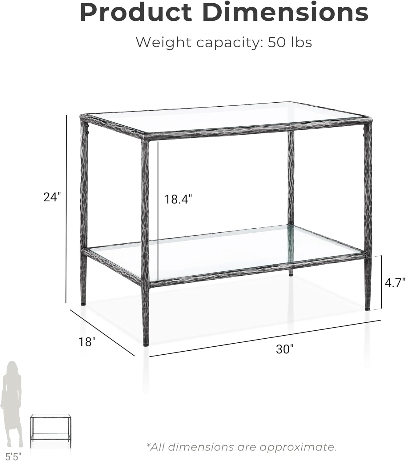 24/7 Shop at Home Lalia Hammered Metal 2-Piece Bedroom Collection, Upholstered Bed Frame with Beige Fabric Headboard, Forged Steel and 1-Shelf Nightstand, Foundation Required, Queen, Matte Grey