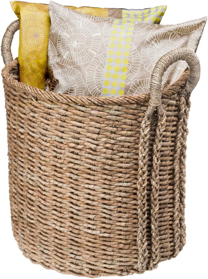 KOUBOO Seagrass Storage Basket, Blanket, Basket for Pillows Storage, Decorative Basket, Wicker Toy Organizer, Bedroom & Living Room Storage, Home Decor Essentials, Brown