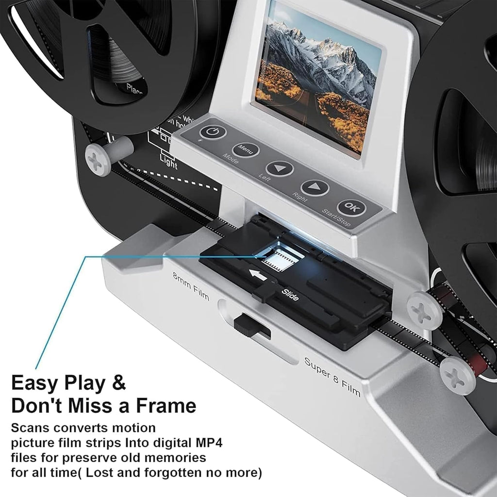 Portable Film Scanner, 2.4' LCD Display Digitizer Converter for Converts Single8 & Super8 Films, Supported USB Outpu & Mp4 Viewing