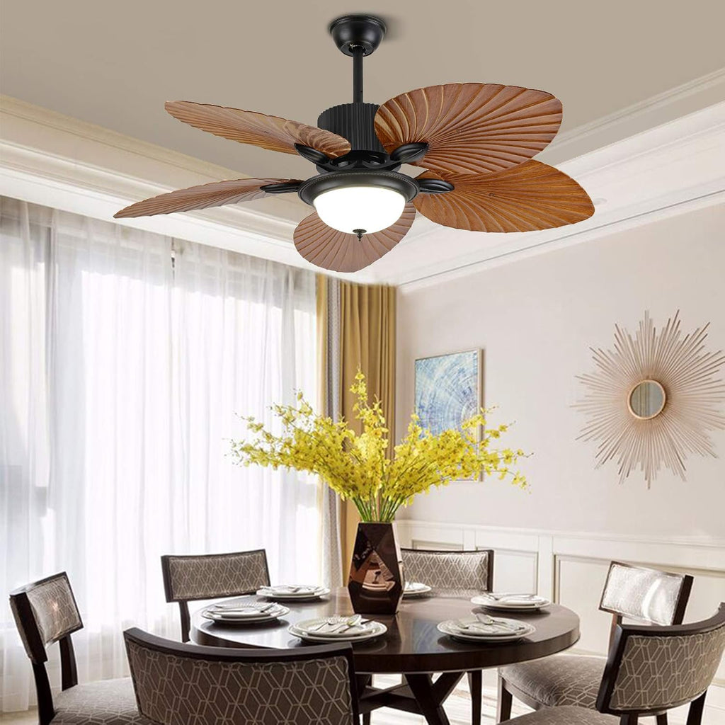 Retro Ceiling Fan 3 Gear Wind Lights Ceiling Fan Chandelier with Remote Control, Flush Mount Ceiling Fan Lighting Fixture for Bedroom Store Office Loft-US Stock