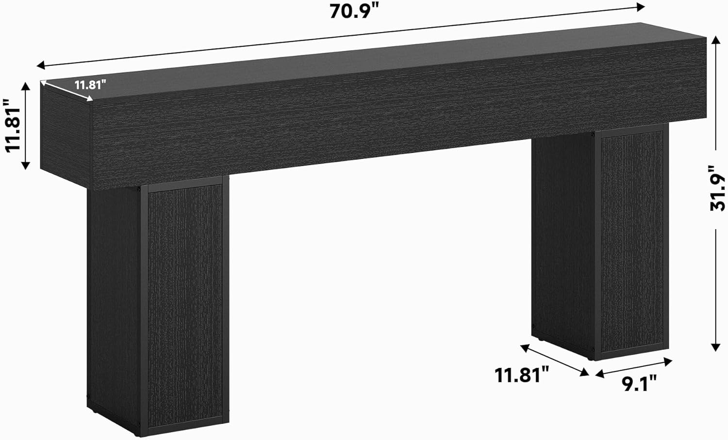 knoworld 70.9-Inch Long Console Table, Wooden Sofa Table Behind Couch Tables, Farmhouse Entryway Table Accent Table for Entrance, Hallway, Living Room, Foyer, Black