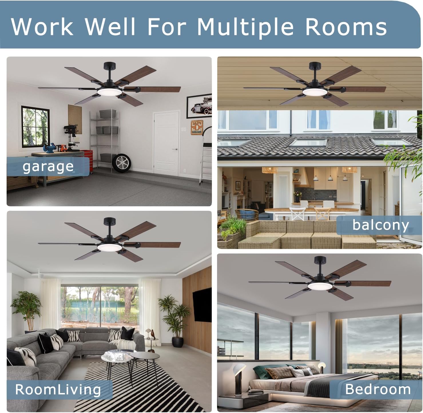 FUMLTP 66 inch Large Ceiling Fans with Lights，Brown Low Profile Ceiling Fan with light and Remote Control，3 CCT Dimmable，Quiet DC Motor，Indoor/Outdoor Ceiling Fan for Bedroom Living Room Patio,Porch.