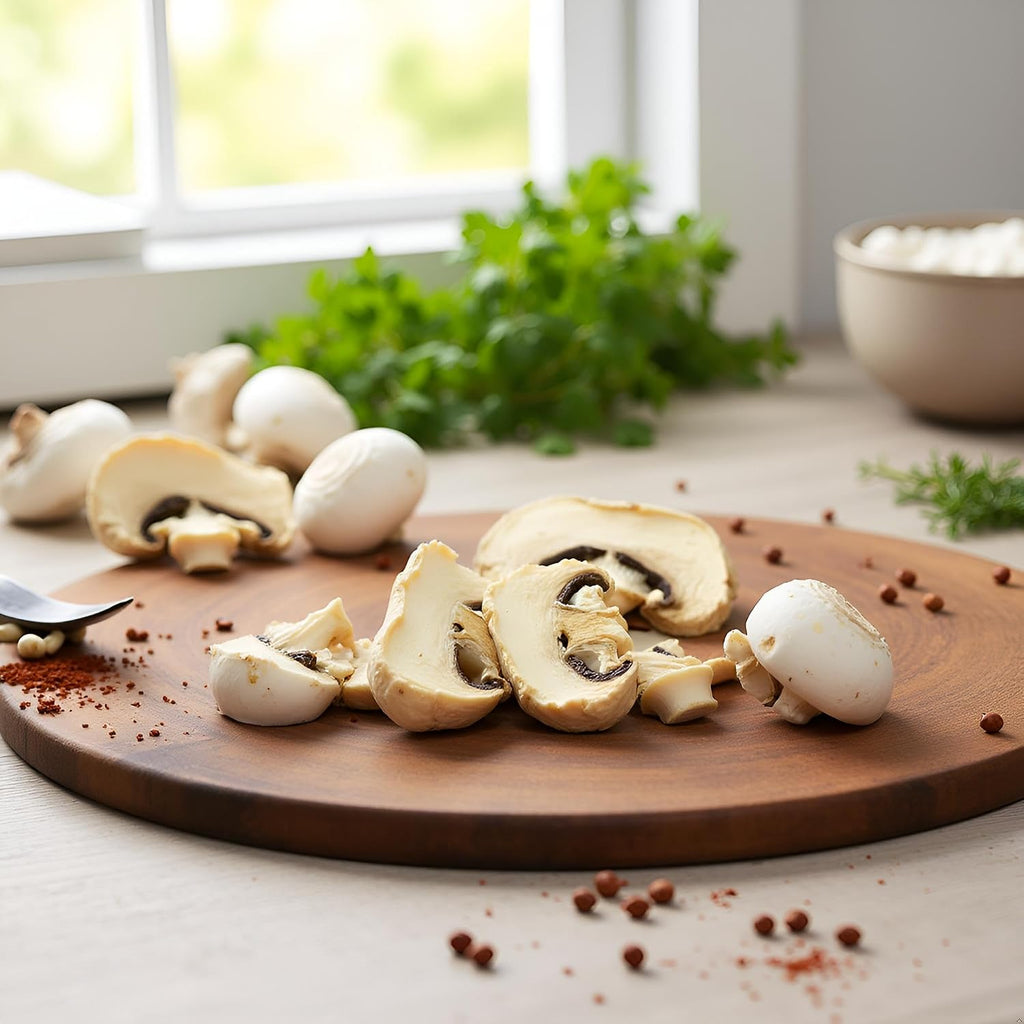 Essential Spice Dried Sliced White Button Mushrooms – Premium Quality, Mild & Savory Flavor – Ideal for Soups, Sauces, Stir-Fries & Pasta – Easy to Rehydrate, Great Pantry Staple (25 lb)