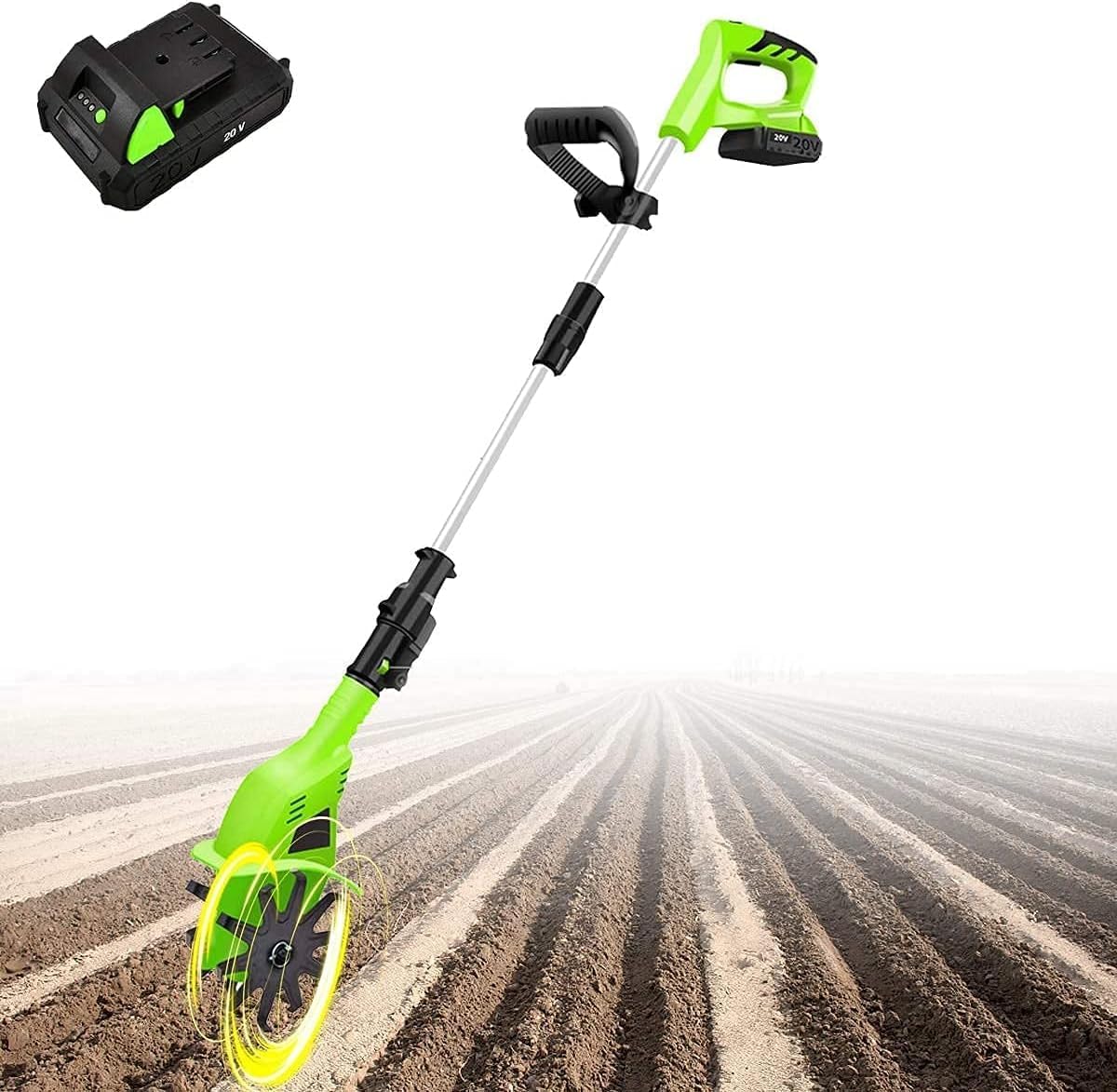 LXXW Electric Tiller Electric Garden Rotavator, Garden Tiller 20V Cordless, Power Weeder/Cultivator,Working Depth 25cm Electric Cultivator