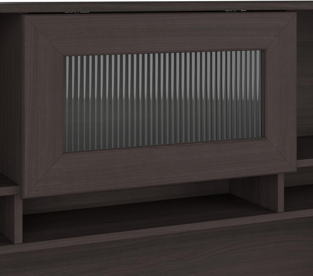 Bush Home Cabot 60W Desk Hutch in Heather Gray, Attachment with Shelves and Cabinet for Home Office