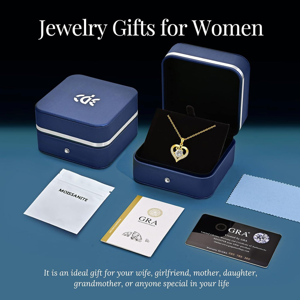 CDE 18K Gold Plated Initial Love Heart 2 Carat Moissanite Necklaces for Women 925 Sterling Silver Jewelry Christmas Anniversary Birthday Present Gifts for Wife Lady Girlfriend Her