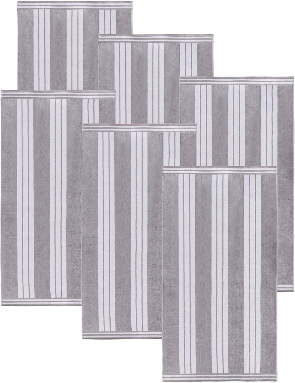 Superior Oversized Cotton Beach Towel Set of 6, Absorbent Towels for Bathroom, Beach, Pool, Swim, Adults, Kids, Vacation, Travel, Bath, Quick Dry Basics, Trip Essentials, Striped Decor, Light Grey