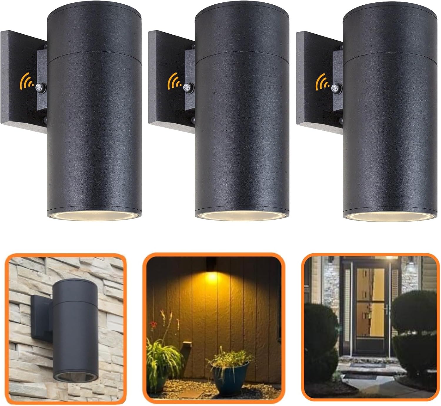 Dusk to Dawn Outdoor Lighting, Exterior Lights -ETL Listed, Aluminum Anti-Rust Waterproof Wall Mount Cylinder Design, 1-Direction Up or Down Light Fixture for Porch,Patio or Garage (3 Pack)
