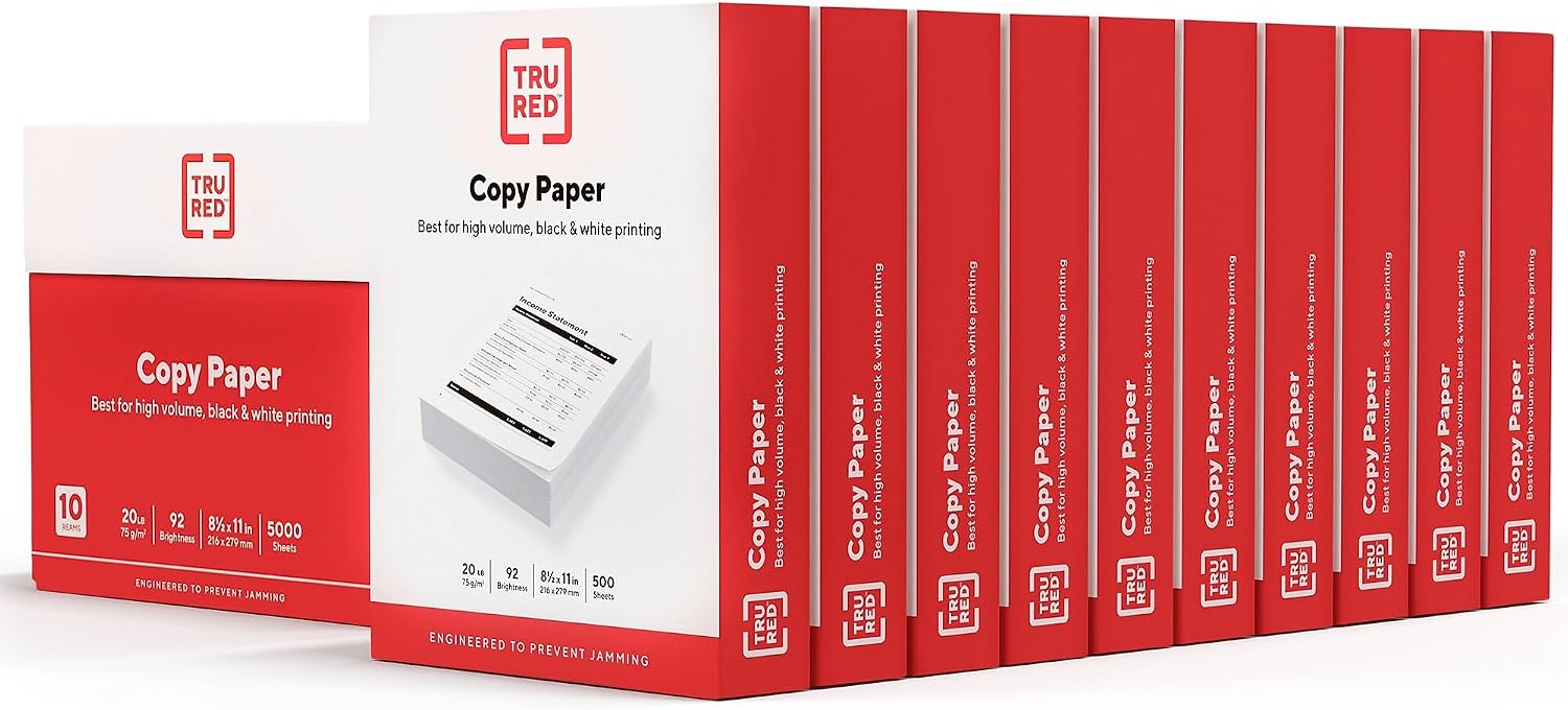 TRU RED™ Copy Paper, 8.5 x 11, 200,000 Sheets, White, 20 lbs., 92 Brightness, 400 Reams/Pallet