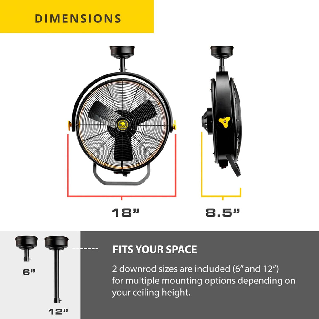 MULE 18 in. 3 Speed Ceiling Mounted Plug-In Cord Garage Fan with Remote - 52035-01 (Black & Yellow)