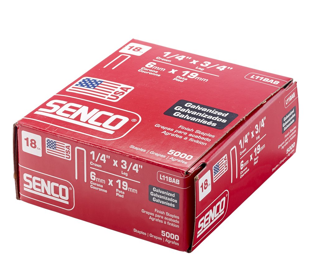 Senco L11BAB 18 Gauge by 1/4-inch Crown by 3/4-inch Leg Electro Galvanized Staples (5,000 per Box) (Pack of 10)