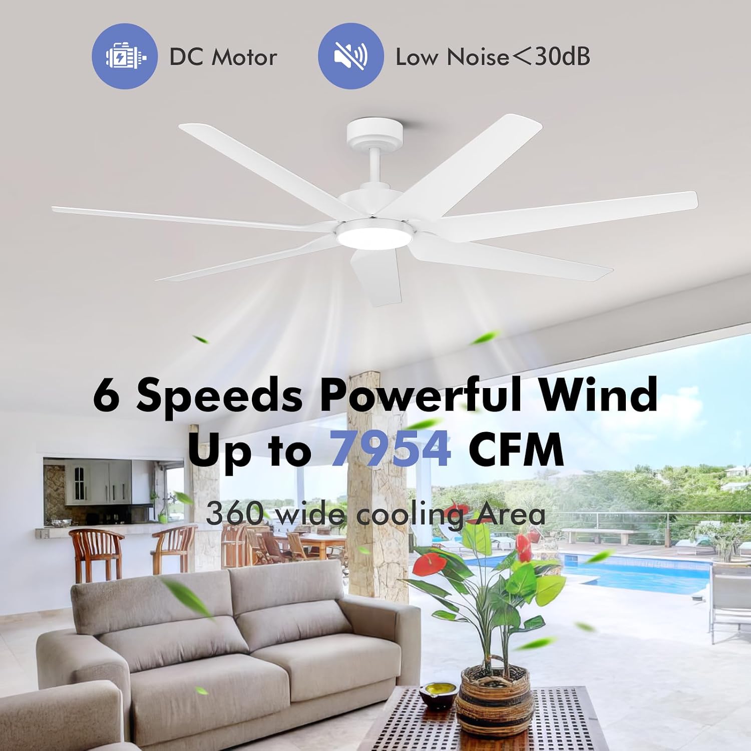 Smart Outdoor Ceiling Fan for patio with Lights Wet Rated, 65 inch High CFM Modern White Ceiling Fan with Alexa/Remote/App Control, Waterproof outdoor Fan for Living Room Exterior Porch Gazebo Garage