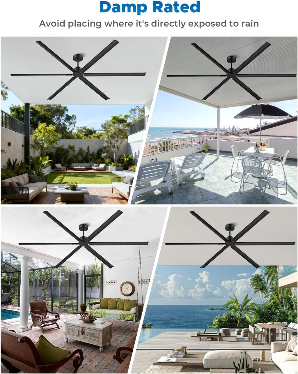 108 Inch Industrial Ceiling Fan, Large Commercial Ceiling Fan with 6 Aluminum Blades, HVLS Shop Fan for Garage Warehouse Gym, Quiet Reversible DC Motor, 6-Speed Remote, 3 Downrods, Black