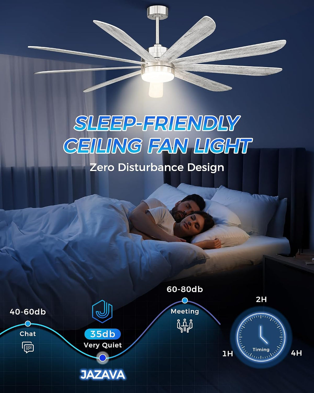 72 inch Large Ceiling Fans with Lights, Modern Ceiling Fan with Voice Control for Kitchen Living Room, 9 Blades Dual Nickel & White Walnut Ceiling Fan with Remote, CF03-BN
