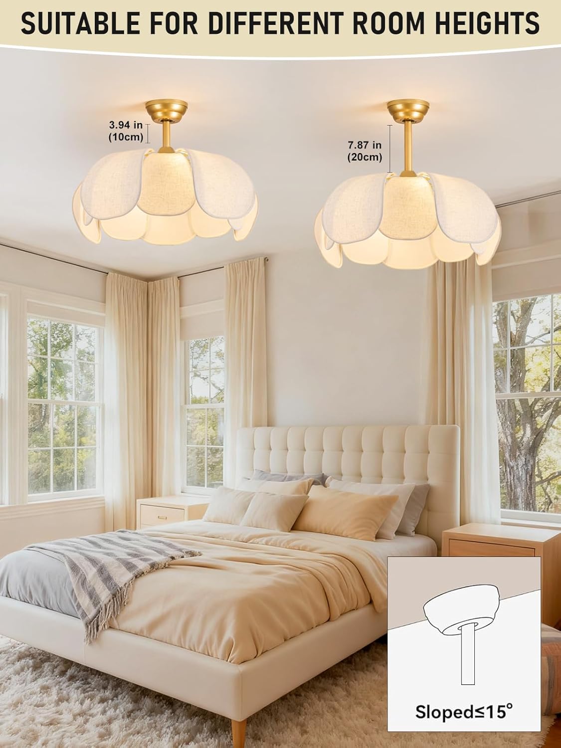 Boho Ceiling Fans with Lights,Flower Chandelier Ceiling Fan with Light and Remote Control，Rattan Coastal Fandelier for Bedroom, Living Room,Foyer(26 Inch,6 Speed, Timing Adjustable Height)